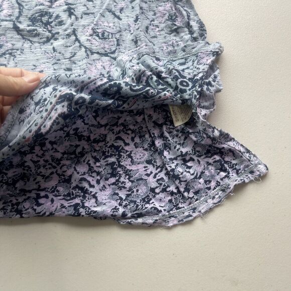 Free People T Shirt Oversized Dual Print Floral Blue Top Cap Sleeve Boxy XS Crew - Picture 5 of 16